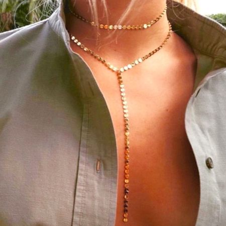 Y Drop disc necklace, Brass with 22k gold plated necklace for women, Handmade jewelry